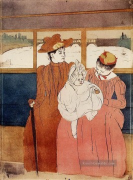 Mary Cassatt Werke - Innenraum einer Straßenbahn Vorbei an eine Brücke Mütter Kinder Mary Cassatt